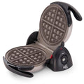 Waffle maker with open lid on a white background