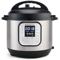 Instant Pot pressure cooker with digital display on a white background