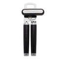 Black can opener with silver blade on a white background