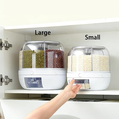 6-Grid Rotating Grain Storage Bin & Rice Dispenser | Large Capacity Moisture-Proof Food Organizer