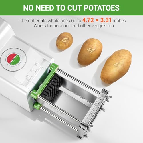 Potato slicer with potatoes on a white background