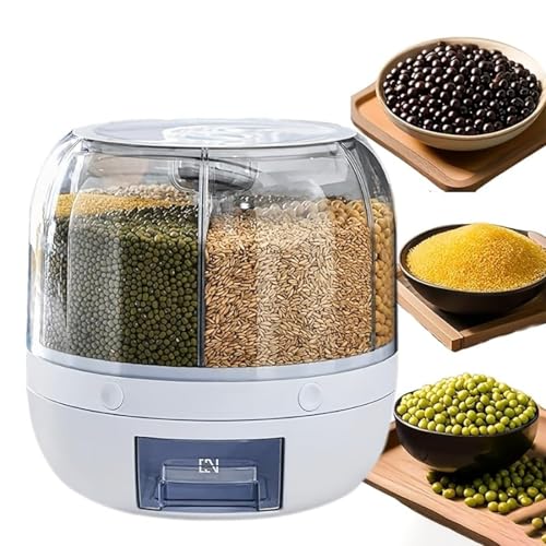 6-Grid Rotating Grain Storage Bin & Rice Dispenser | Large Capacity Moisture-Proof Food Organizer