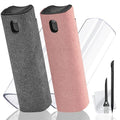 Two textured bottles, one gray and one pink, on a white background.