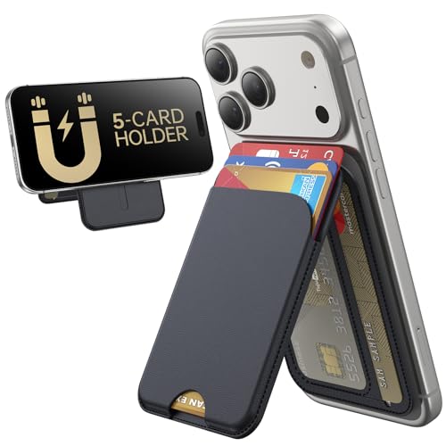 Phone case with 5-card holder and U-shaped card holder on a white background