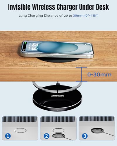Invisible Under-Desk Wireless Charger | 30mm Long-Range Hidden Charging Pad