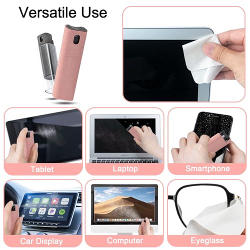 Collage of various devices being cleaned with a screen cleaning wipe, labeled for versatility.