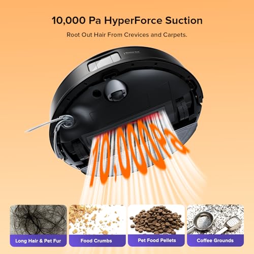 Robotic vacuum cleaner with powerful suction force on an orange background