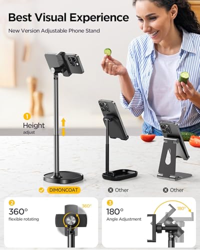 DIMONCOAT Ergonomic Aluminum Phone Stand – Height & Angle Adjustable Desktop Holder for iPhone 17, 16, 15 Pro Max, Samsung Galaxy S26, Ultra & Tablets