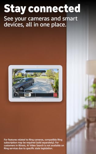 Smart home security system with tablet displaying camera feed on a brown wall.