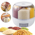 6-Grid Rotating Grain Storage Bin & Rice Dispenser | Large Capacity Moisture-Proof Food Organizer