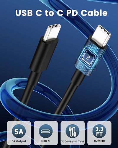USB C to USB C PD cable with specifications on a blue background