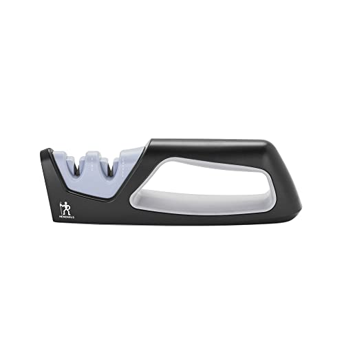 Knife sharpener with black and gray design on a white background